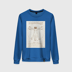 Свитшот хлопковый женский Леонардо да Винчи Витрувианский человек Приблизите, цвет: синий