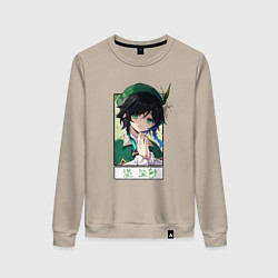Свитшот хлопковый женский Вен ти в рамке genshin impact, цвет: миндальный