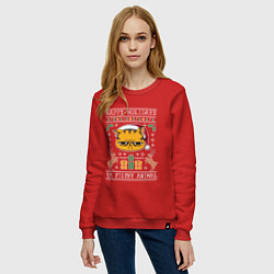 Свитшот хлопковый женский Christmas Cat, цвет: красный — фото 2