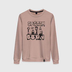 Свитшот хлопковый женский Карикатура на группу System of a Down, цвет: пыльно-розовый