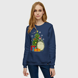 Свитшот хлопковый женский Тоторо новогодний, цвет: тёмно-синий — фото 2