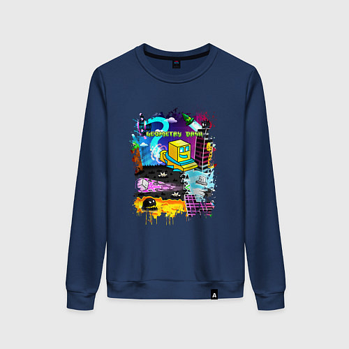 Женский свитшот Geometry Dash: Pixel Logo / Тёмно-синий – фото 1