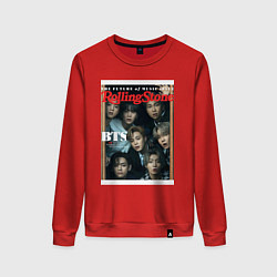 Свитшот хлопковый женский BTS БТС на обложке журнала, цвет: красный