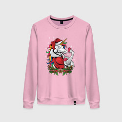Свитшот хлопковый женский Unicorn Santa, цвет: светло-розовый