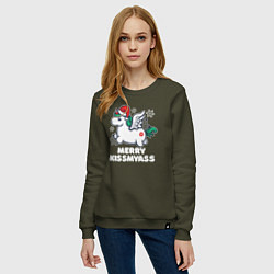 Свитшот хлопковый женский Merry Kissmyass Unicorn, цвет: хаки — фото 2