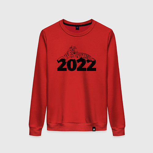 Женский свитшот Новогодний Тигр лежит на цифре 2022 / Красный – фото 1