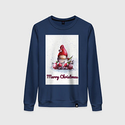 Свитшот хлопковый женский Рождественский гномик, цвет: тёмно-синий
