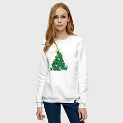 Свитшот хлопковый женский Christmas Tree Made Of Green Cats, цвет: белый — фото 2