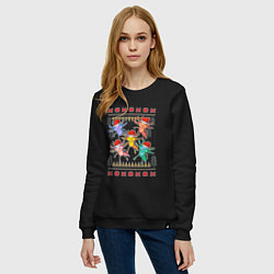 Свитшот хлопковый женский Аксолотль рождественский свитер, цвет: черный — фото 2
