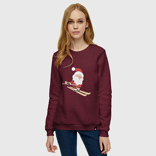 Женский свитшот Дед Мороз на лыжах / Меланж-бордовый – фото 3
