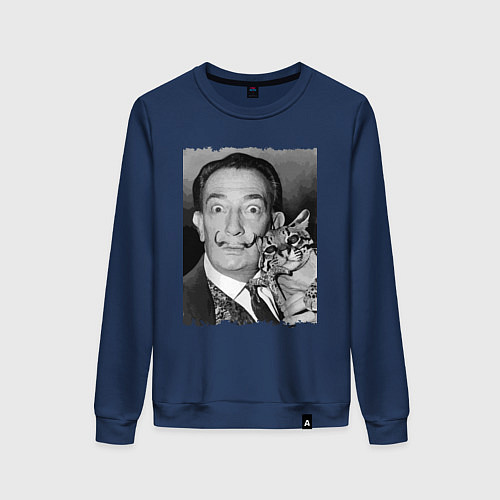 Женский свитшот Salvador Dali & nice cat / Тёмно-синий – фото 1