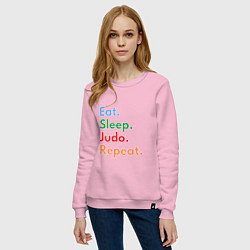 Свитшот хлопковый женский Eat Sleep Judo Repeat, цвет: светло-розовый — фото 2