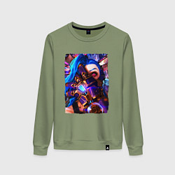 Свитшот хлопковый женский ARCANE LOL JINX FACE LEAGUE OF LEGENDS, цвет: авокадо