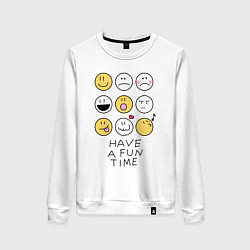 Свитшот хлопковый женский Have a fun time - emoji, цвет: белый