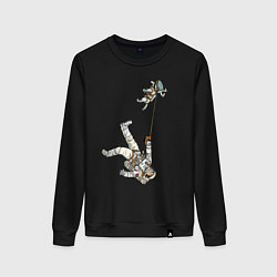 Свитшот хлопковый женский Космическое выгуливание пса, цвет: черный