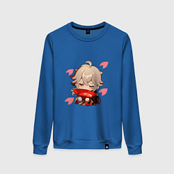 Свитшот хлопковый женский Маленький Казуха ест геншин импакт, цвет: синий