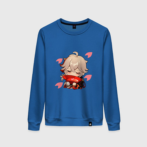 Женский свитшот Маленький Казуха ест геншин импакт / Синий – фото 1