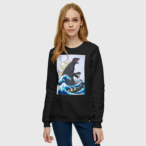 Женский свитшот Godzilla in The Waves Eastern / Черный – фото 3