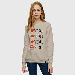 Свитшот хлопковый женский I love you! Сard suit!, цвет: миндальный — фото 2