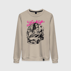 Свитшот хлопковый женский Девушка с тату и череп, цвет: миндальный