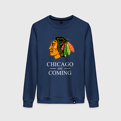 Свитшот хлопковый женский Chicago are coming, Чикаго Блэкхокс, Chicago Black, цвет: тёмно-синий