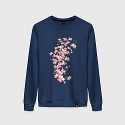 Свитшот хлопковый женский Весна Цветущая сакура Japan, цвет: тёмно-синий