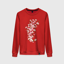 Свитшот хлопковый женский Весна Цветущая сакура Japan, цвет: красный