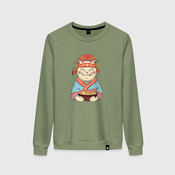 Свитшот хлопковый женский Geisha Neko Ramen, цвет: авокадо