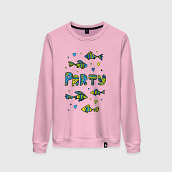 Свитшот хлопковый женский Разноцветные рыбки Рыбная вечеринка, рыбалка Рисун, цвет: светло-розовый