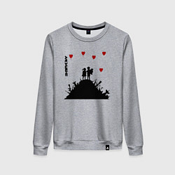 Свитшот хлопковый женский Banksy Бэнкси мальчик и девочка на горе оружия, цвет: меланж