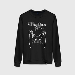 Свитшот хлопковый женский Three Days Grace Рок кот, цвет: черный