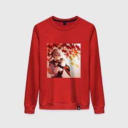 Свитшот хлопковый женский Каэдэхара Кадзуха с котенком Геншин Импакт, цвет: красный