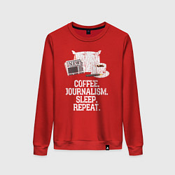 Свитшот хлопковый женский Кофе Журналистика Спать Повторить, цвет: красный