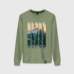 Свитшот хлопковый женский Горные Походы и Птицы, цвет: авокадо