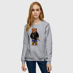 Свитшот хлопковый женский Gangsta bear Крутой мишка, цвет: меланж — фото 2