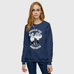 Свитшот хлопковый женский МЫШИ УЗУЙ ТЕНГЕНА МЫЩЦЫ МЫЩЦЫ, цвет: тёмно-синий — фото 2