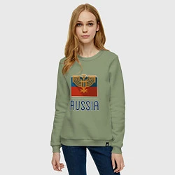Свитшот хлопковый женский Russia - Союз, цвет: авокадо — фото 2