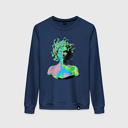 Свитшот хлопковый женский Gorgon Medusa Vaporwave Neon, цвет: тёмно-синий