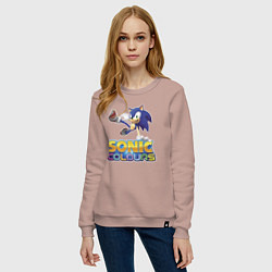 Свитшот хлопковый женский Sonic Colours Hedgehog Video game, цвет: пыльно-розовый — фото 2
