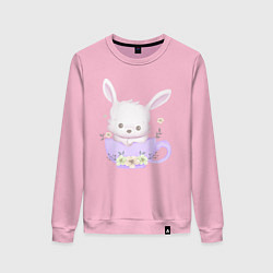 Свитшот хлопковый женский Милый Крольчонок Внутри Чашки, цвет: светло-розовый