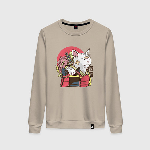 Женский свитшот Котик Самурай Samurai Cat Japanese art / Миндальный – фото 1