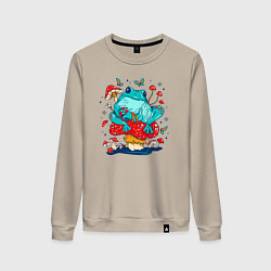 Свитшот хлопковый женский Лягушка в мухоморах, цвет: миндальный