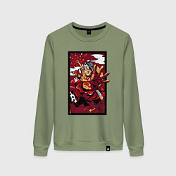 Свитшот хлопковый женский ЛУФФИ 5 ЙОНКО ONE PIECE, цвет: авокадо