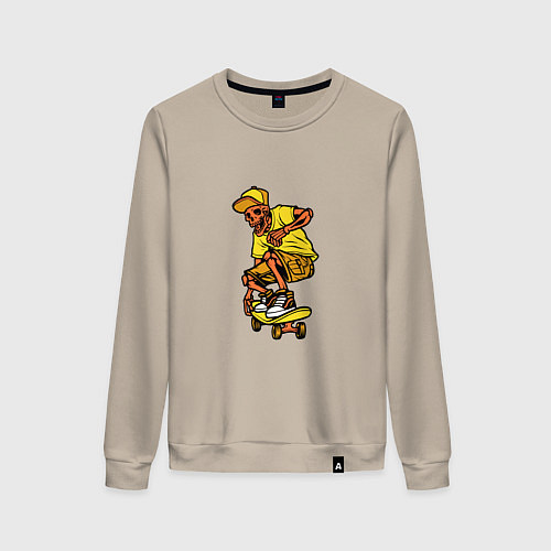 Женский свитшот SKELETON ON A SKATEBOARD / Миндальный – фото 1