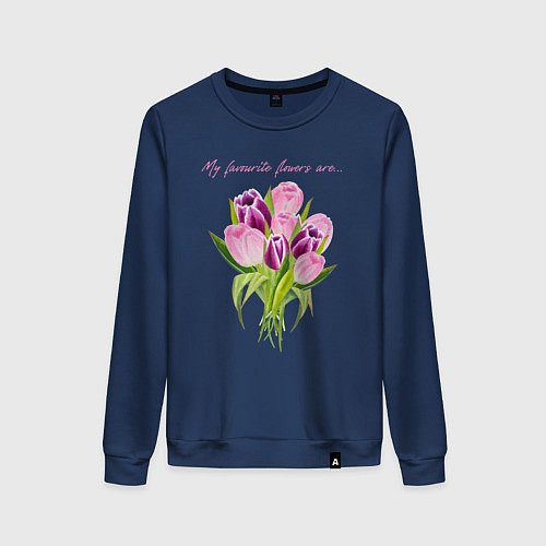 Женский свитшот Мои любимые цветы тюльпаны / Тёмно-синий – фото 1