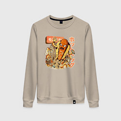 Свитшот хлопковый женский Хотдожный монстр, цвет: миндальный