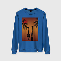 Женский свитшот Жирафы и пальмы на закате
