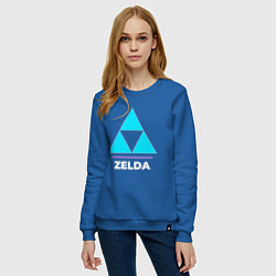 Свитшот хлопковый женский Символ Zelda в неоновых цветах, цвет: синий — фото 2