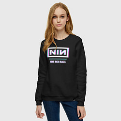 Свитшот хлопковый женский Nine Inch Nails Glitch Rock, цвет: черный — фото 2
