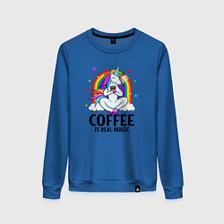 Свитшот хлопковый женский Кофе - настоящая магия, цвет: синий